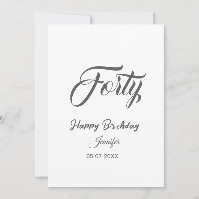 40th forty letterbirthday add name date year gray  (Framsida)