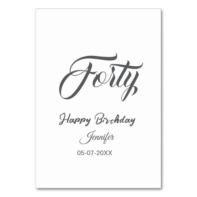 40th forty letterbirthday add name date year gray  bordsnummer (Framsidan)