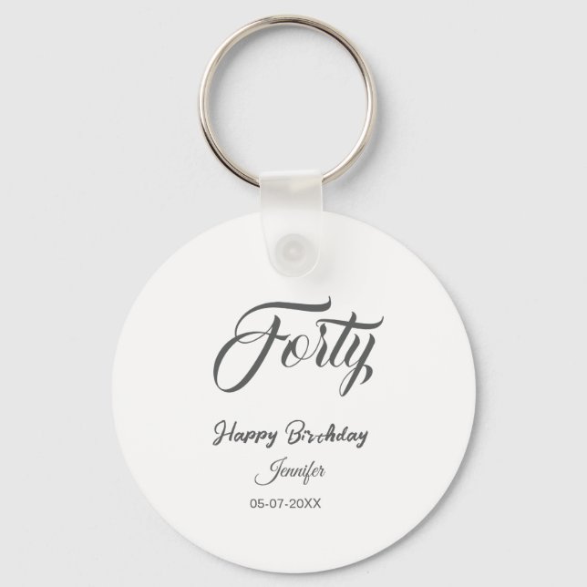 40th forty letterbirthday add name date year gray  nyckelring (Framsida)