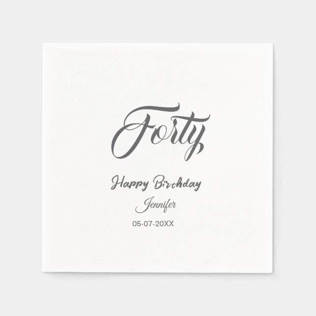 40th forty letterbirthday add name date year gray  pappersservett (Framsidan)
