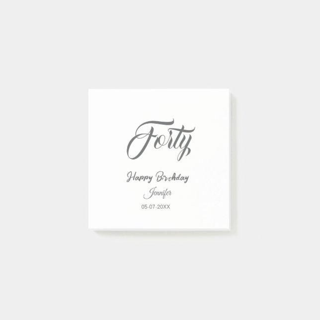 40th forty letterbirthday add name date year gray  post-it block (Framsida)