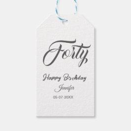 40th forty letterbirthday add name date year gray  presentetikett