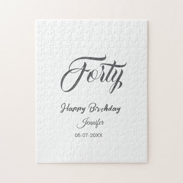 40th forty letterbirthday add name date year gray  pussel (Vertikal)
