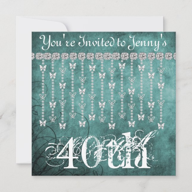 40th Inbjudan för födelsedagfjäril BLING (Framsida)