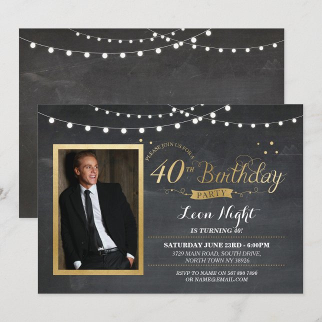 40th Lantlig guld- inbjudan för (Fram/baksida)