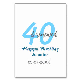 40th & renewed birthday name date blue bold number bordsnummer