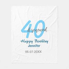 40th & renewed birthday name date blue bold number fleecefilt