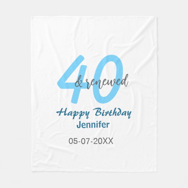40th & renewed birthday name date blue bold number fleecefilt (Framsidan)
