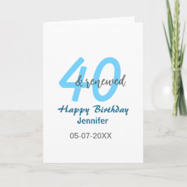 40th & renewed birthday name date blue bold number kort