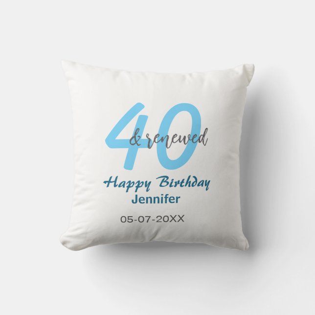 40th & renewed birthday name date blue bold number kudde (Framsida)