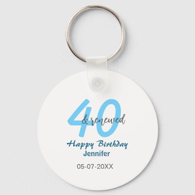 40th & renewed birthday name date blue bold number nyckelring (Framsida)