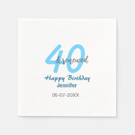 40th & renewed birthday name date blue bold number pappersservett
