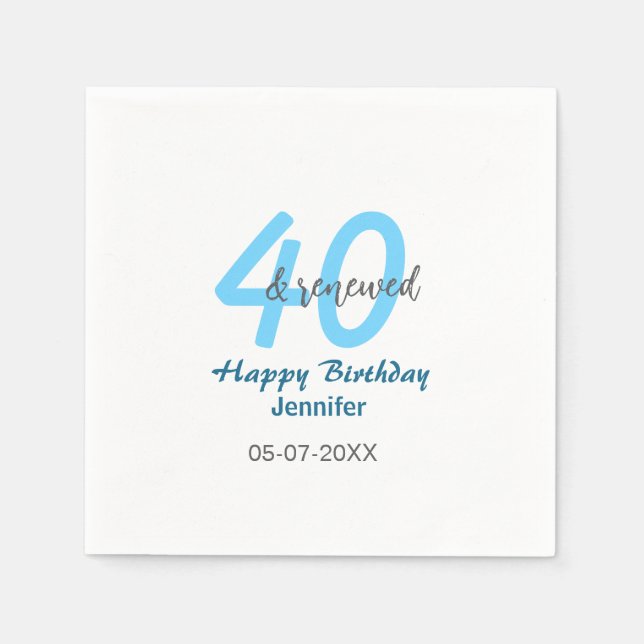 40th & renewed birthday name date blue bold number pappersservett (Framsidan)