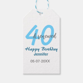 40th & renewed birthday name date blue bold number presentetikett