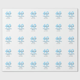 40th & renewed birthday name date blue bold number presentpapper