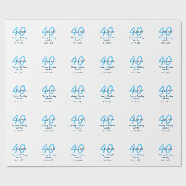 40th & renewed birthday name date blue bold number presentpapper (Platt)