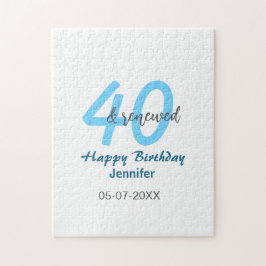 40th & renewed birthday name date blue bold number pussel