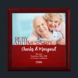 40th Ruby Anniversary Photo Red Damask Smyckeskrin<br><div class="desc">This beautiful lacquered Jewelry or Trinket Box is adorned with our beautiful Wedding Anniversary Collection designs and holds the anniversary couple's photograph, date of their Ruby Anniversary and their names. A lovely way to cherish the memories you made celebrating 40 years together. A beautiful gift for the husband to give...</div>