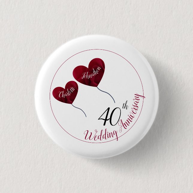 40th Ruby wedding anniversary red heart Magnet Knapp (Framsida)