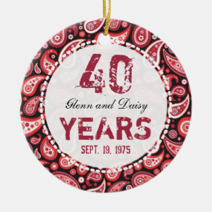 40th RubybröllopsdagPaisley Monogram Julgransprydnad Keramik