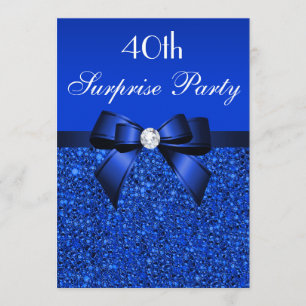 40th Sequins och pilbåge för blått för Inbjudningar