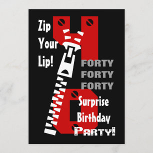 40th SURPRISE Birthday Black Red White B472 Inbjudningar