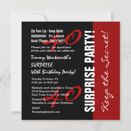 40th SURPRISE Birthday Black Red White W1895 Inbjudningar