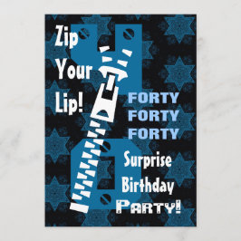 40th SURPRISE Birthday Blue Stars Zipper W1685 Inbjudningar