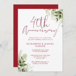 40th Wedding Anniversary Greenery Ruby Script Inbjudningar