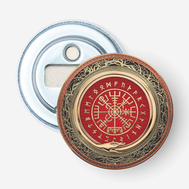[410] Vegvisir - Viking Guld Magic Runic Compass Flasköppnare (Framsidan)