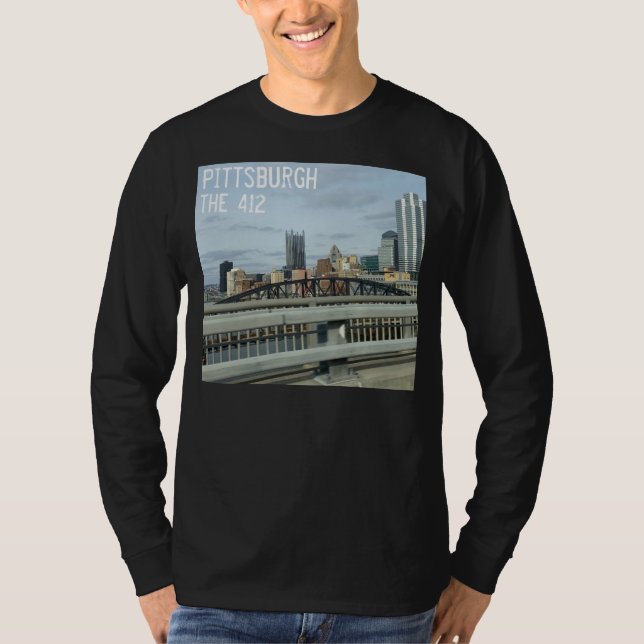 412-Långärmaden i Pittsburgh-vyn Manar T Shirt (Framsida)