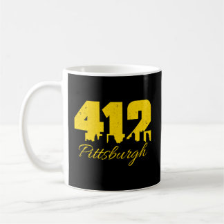 412 Pittsburgh Gult Text City Skyline Pittsburgh Kaffemugg