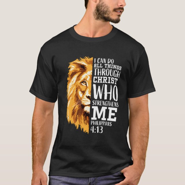 413 Christian Verse Religiösa Lejon T Shirt (Framsida)