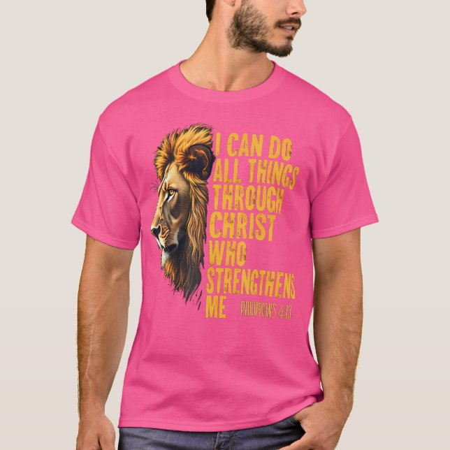 413 Religiösa Lejon Strengthens Christi T Shirt (Framsida)