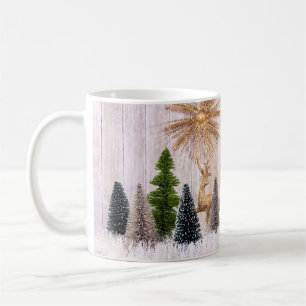 4149Glitter Träd med Hjort och Snö Kaffemugg
