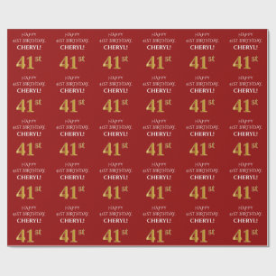 41:a födelsedag: Elegant, rött, Faux Guld-utseende Presentpapper