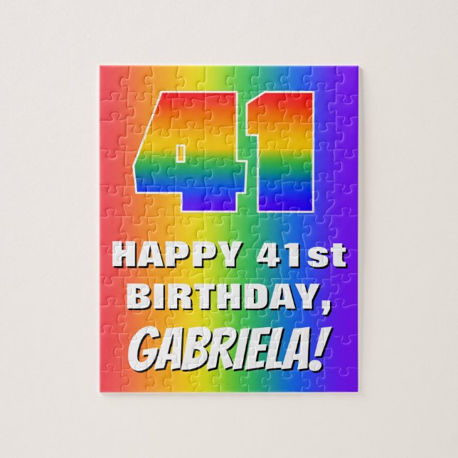 41:a födelsedag: färgfull, Roligt Rainbow Mönster  Pussel (Vertikal)