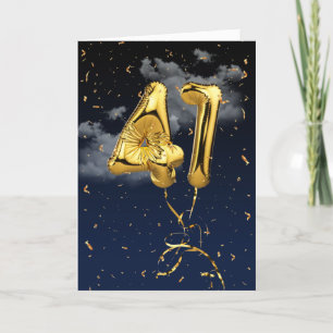 41:a födelsedag Guld Mylar Balloon och Konfetti-ko Kort