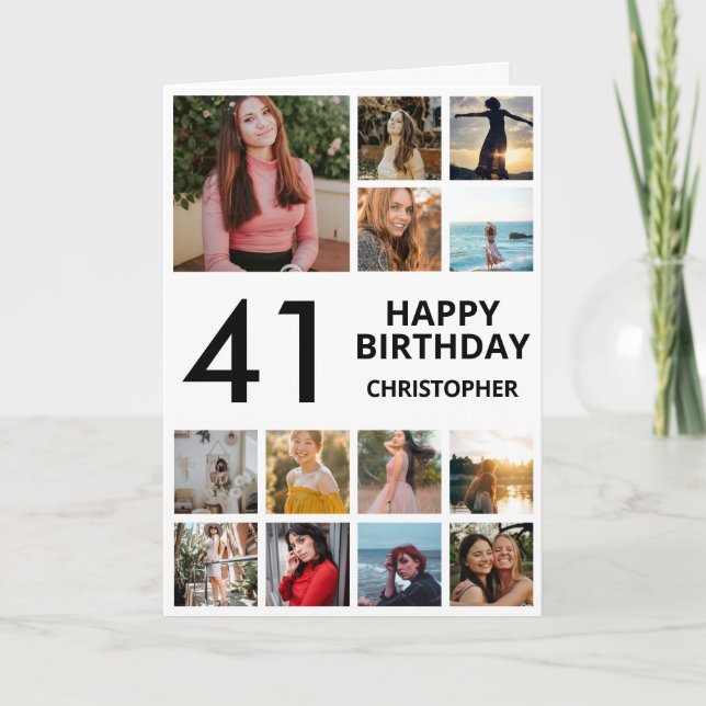 41:a födelsedag Photo Collage 13 Photos Black Whit Kort (Framsida)