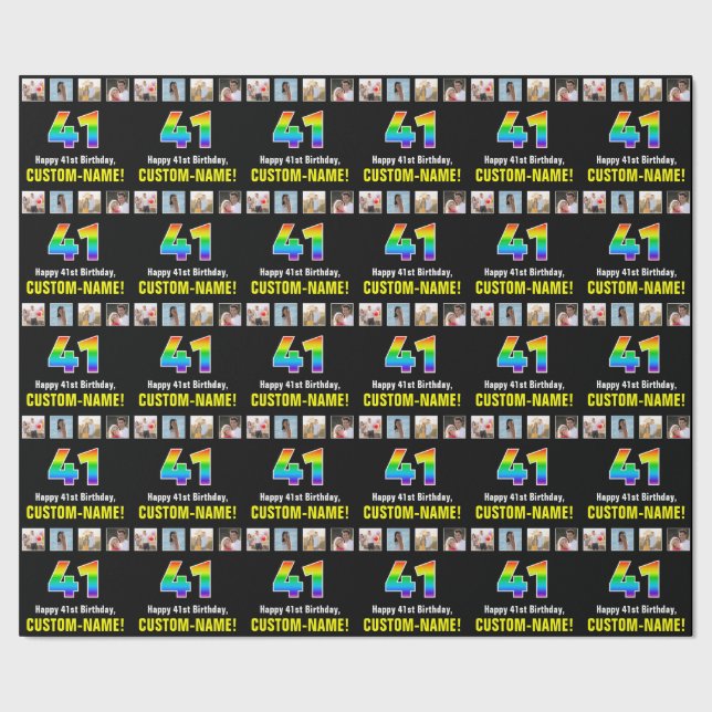 41:a födelsedag: regnbåge "41"; Anpassningsbar Fot Presentpapper (Seam)