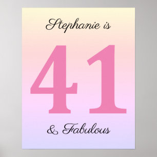41:a födelsedag Rosa 41:a och Fabulous Namn Poster