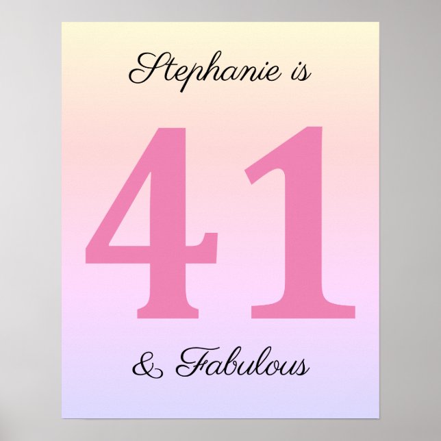 41:a födelsedag Rosa 41:a och Fabulous Namn Poster (Framsidan)