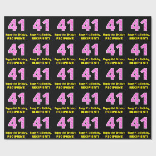 41:a födelsedag: Rosa Rand och hjärtan "41" + Namn Presentpapper
