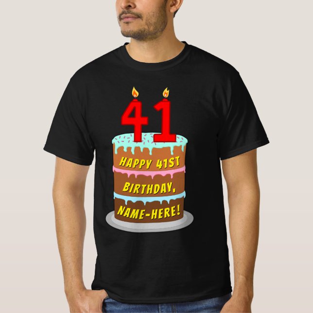 41:a födelsedagen - Roligt Cake & Candles, med ege T Shirt (Framsida)