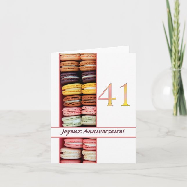 41:a Franskens födelsedag: Macaron-Joyeux Annivers Kort (Framsida)