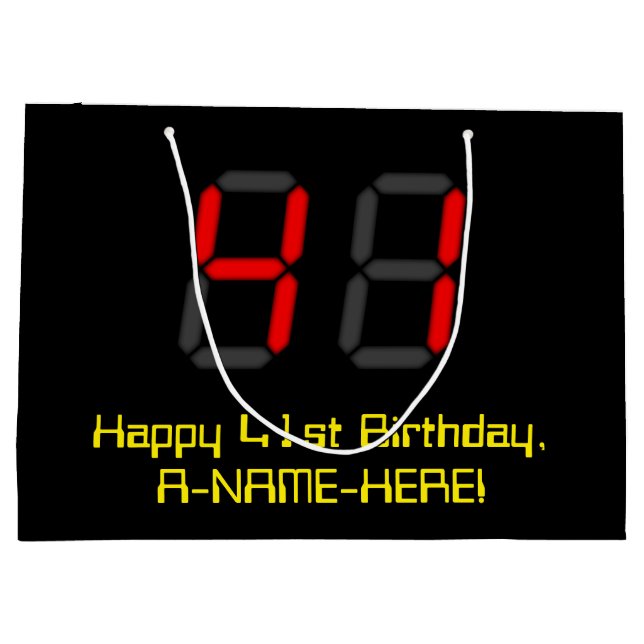 41-årsdag: Röd digital klocka stil "41" + Namn (Baksidan)