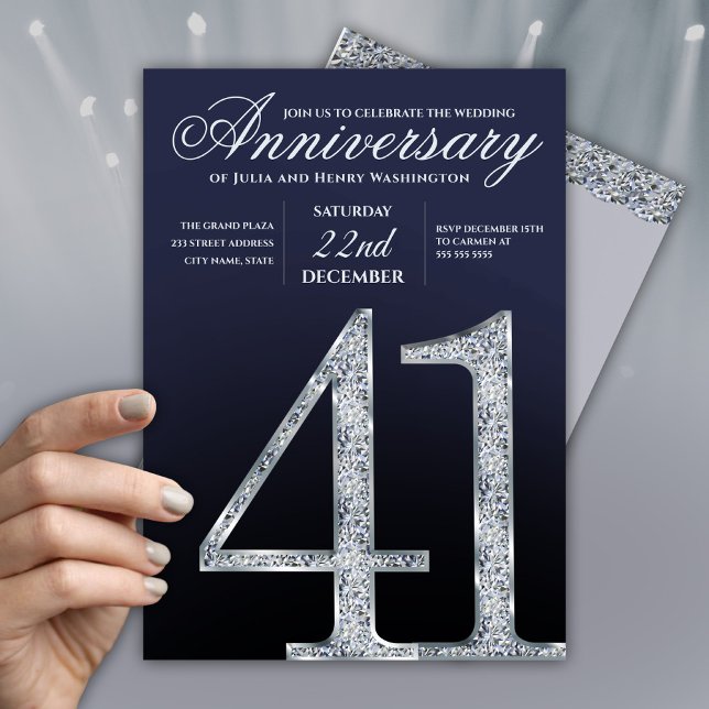 41-årsjubileum Diamant Silver Marinblå Inbjudningar (Skapare uppladdad)