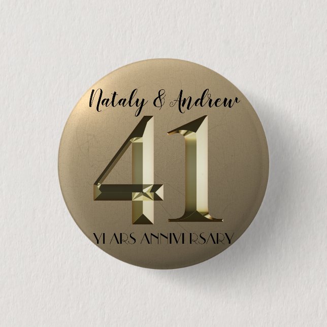 41:e Bröllop-årsdagen för Metallic Guld Knapp (Framsida)