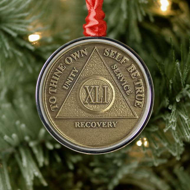 41 Year Sober Anniversary Medallion | Recovery Julgransprydnad Metall (Träd)