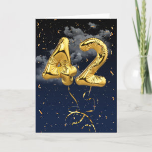 42:a födelsedag Guld Mylar Balloon and Confetti Ca Kort
